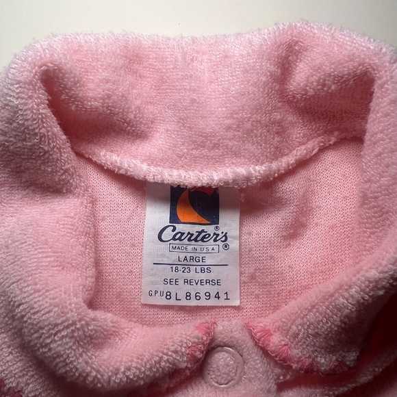 Vintage Carters Paper Tag Terry Cloth Button Up Footed Sleeper vibrant pink - Picture 5 of 8